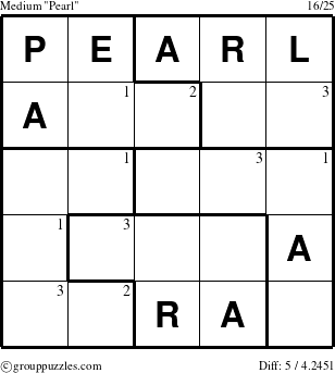 The grouppuzzles.com Medium Pearl puzzle for  with the first 3 steps marked