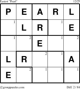 The grouppuzzles.com Easiest Pearl puzzle for  with the first 2 steps marked