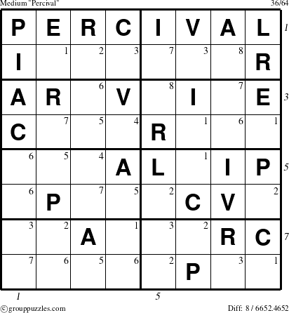 The grouppuzzles.com Medium Percival puzzle for , suitable for printing, with all 8 steps marked