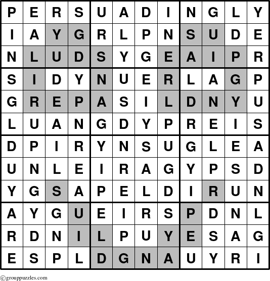 The grouppuzzles.com Answer grid for the Persuadingly puzzle for 