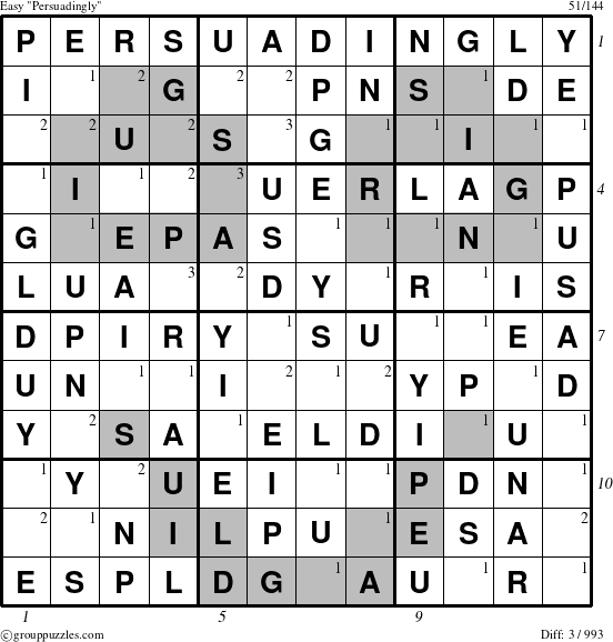 The grouppuzzles.com Easy Persuadingly puzzle for , suitable for printing, with all 3 steps marked