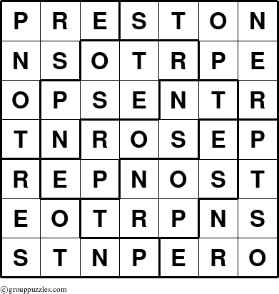 The grouppuzzles.com Answer grid for the Preston puzzle for 