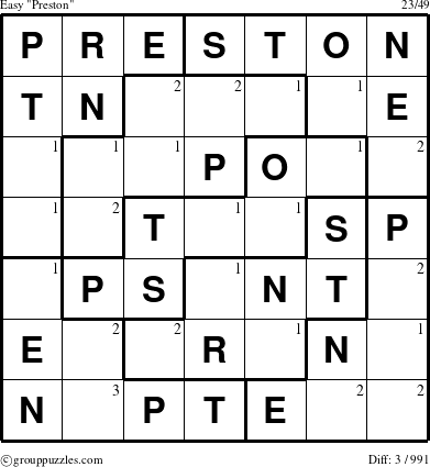 The grouppuzzles.com Easy Preston puzzle for  with the first 3 steps marked