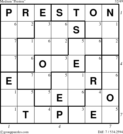 The grouppuzzles.com Medium Preston puzzle for  with all 7 steps marked