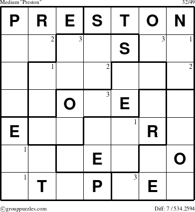 The grouppuzzles.com Medium Preston puzzle for  with the first 3 steps marked