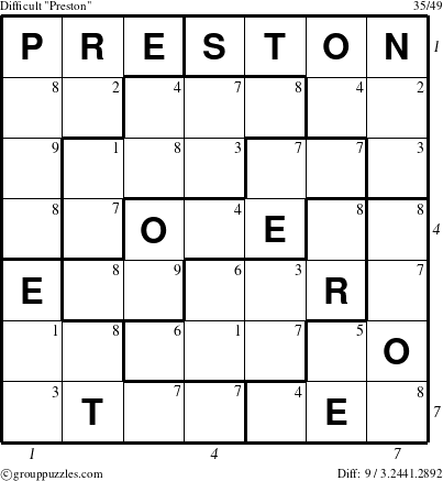 The grouppuzzles.com Difficult Preston puzzle for  with all 9 steps marked