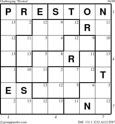 The grouppuzzles.com Challenging Preston puzzle for , suitable for printing, with all 13 steps marked