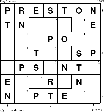 The grouppuzzles.com Easy Preston puzzle for  with all 3 steps marked