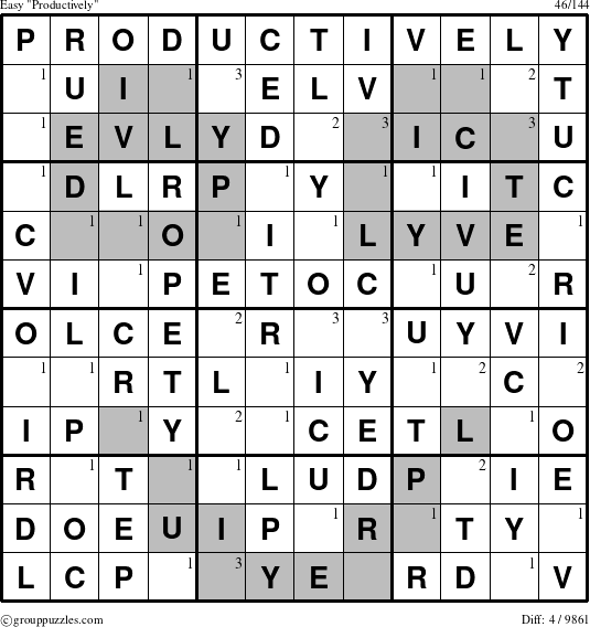 The grouppuzzles.com Easy Productively puzzle for  with the first 3 steps marked