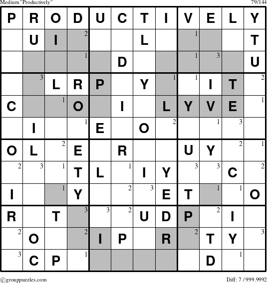 The grouppuzzles.com Medium Productively puzzle for  with the first 3 steps marked