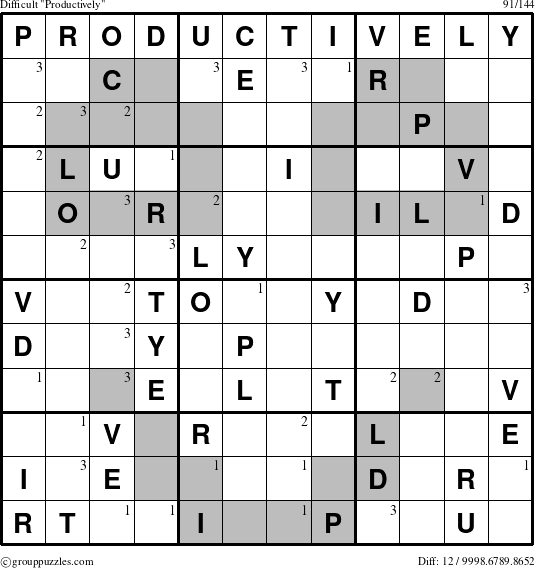 The grouppuzzles.com Difficult Productively puzzle for  with the first 3 steps marked