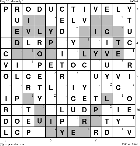 The grouppuzzles.com Easy Productively puzzle for  with all 4 steps marked