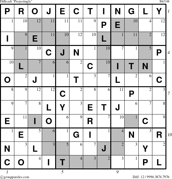 The grouppuzzles.com Difficult Projectingly puzzle for  with all 12 steps marked