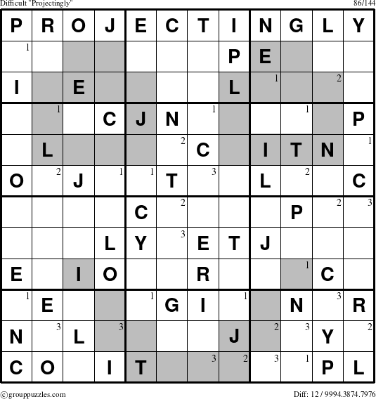 The grouppuzzles.com Difficult Projectingly puzzle for  with the first 3 steps marked