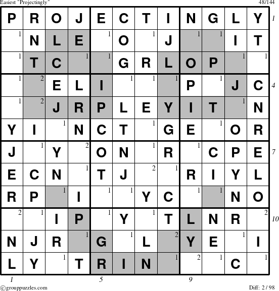 The grouppuzzles.com Easiest Projectingly puzzle for  with all 2 steps marked