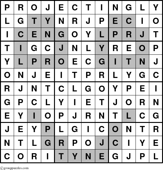 The grouppuzzles.com Answer grid for the Projectingly puzzle for 