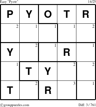 The grouppuzzles.com Easy Pyotr puzzle for  with the first 3 steps marked