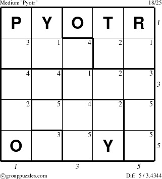 The grouppuzzles.com Medium Pyotr puzzle for  with all 5 steps marked