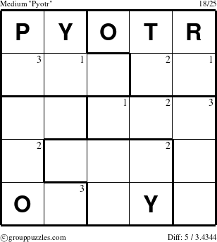 The grouppuzzles.com Medium Pyotr puzzle for  with the first 3 steps marked