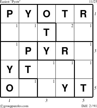 The grouppuzzles.com Easiest Pyotr puzzle for , suitable for printing, with all 2 steps marked