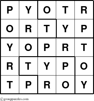 The grouppuzzles.com Answer grid for the Pyotr puzzle for 