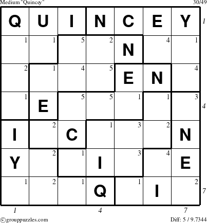 The grouppuzzles.com Medium Quincey puzzle for , suitable for printing, with all 5 steps marked