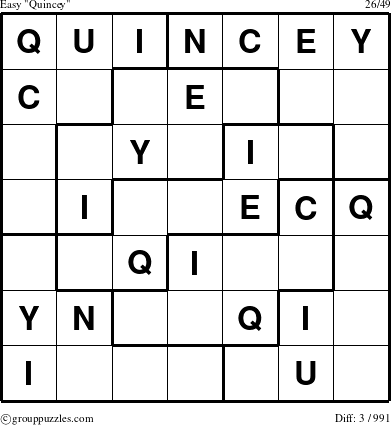 The grouppuzzles.com Easy Quincey puzzle for 