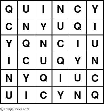 The grouppuzzles.com Answer grid for the Quincy puzzle for 