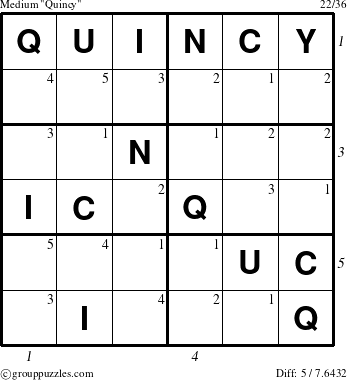 The grouppuzzles.com Medium Quincy puzzle for  with all 5 steps marked