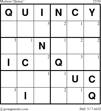 The grouppuzzles.com Medium Quincy puzzle for  with the first 3 steps marked