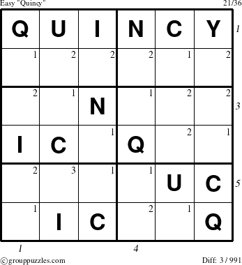 The grouppuzzles.com Easy Quincy puzzle for  with all 3 steps marked