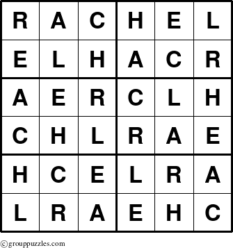 The grouppuzzles.com Answer grid for the Rachel puzzle for 