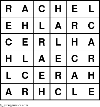 The grouppuzzles.com Answer grid for the Rachel puzzle for 