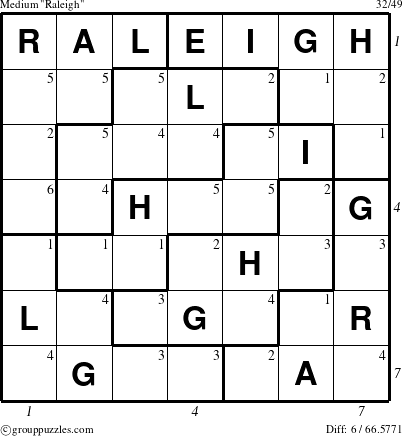 The grouppuzzles.com Medium Raleigh puzzle for  with all 6 steps marked