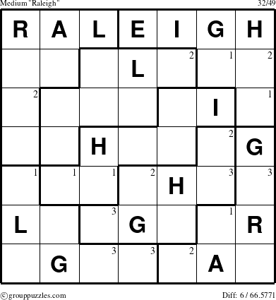 The grouppuzzles.com Medium Raleigh puzzle for  with the first 3 steps marked