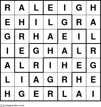 The grouppuzzles.com Answer grid for the Raleigh puzzle for 