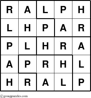 The grouppuzzles.com Answer grid for the Ralph puzzle for 