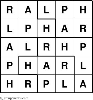 The grouppuzzles.com Answer grid for the Ralph puzzle for 