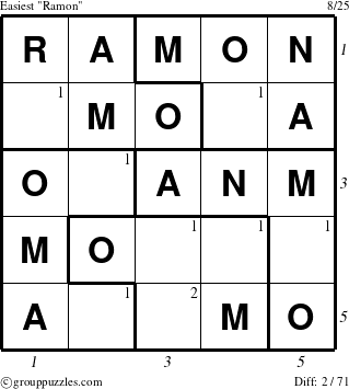 The grouppuzzles.com Easiest Ramon puzzle for  with all 2 steps marked