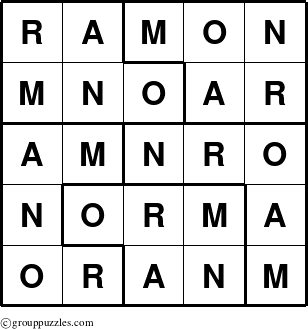 The grouppuzzles.com Answer grid for the Ramon puzzle for 