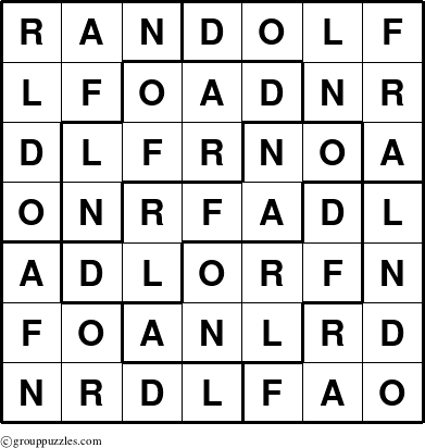 The grouppuzzles.com Answer grid for the Randolf puzzle for 