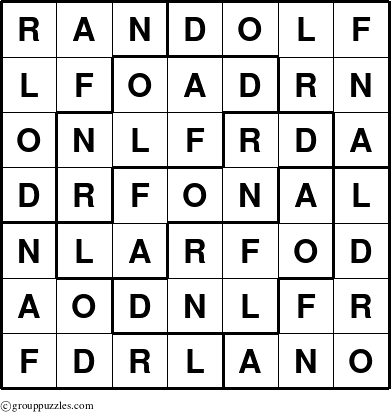 The grouppuzzles.com Answer grid for the Randolf puzzle for 