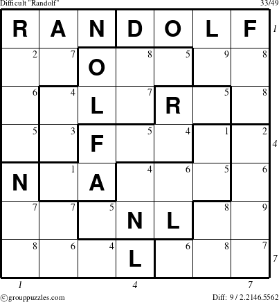 The grouppuzzles.com Difficult Randolf puzzle for  with all 9 steps marked