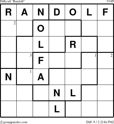 The grouppuzzles.com Difficult Randolf puzzle for  with the first 3 steps marked