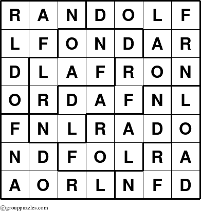 The grouppuzzles.com Answer grid for the Randolf puzzle for 