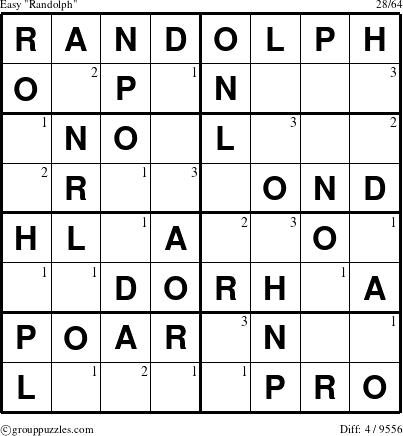 The grouppuzzles.com Easy Randolph puzzle for  with the first 3 steps marked