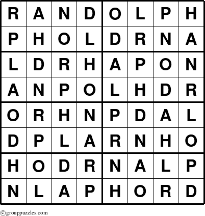 The grouppuzzles.com Answer grid for the Randolph puzzle for 