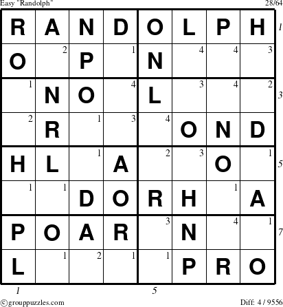 The grouppuzzles.com Easy Randolph puzzle for  with all 4 steps marked