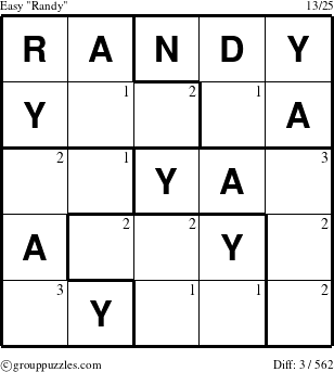 The grouppuzzles.com Easy Randy puzzle for  with the first 3 steps marked