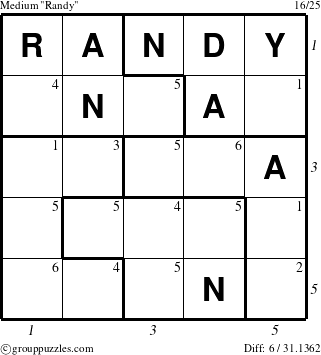 The grouppuzzles.com Medium Randy puzzle for  with all 6 steps marked